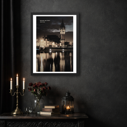 Light gathers where shadows refuse to leave... | Premium Enhanced Framed Poster
